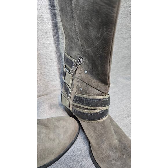 Sorel Womens Lolla Tall Boots US 8 Grey Leather Zip Belted Waterproof Boots - Picture 5 of 10